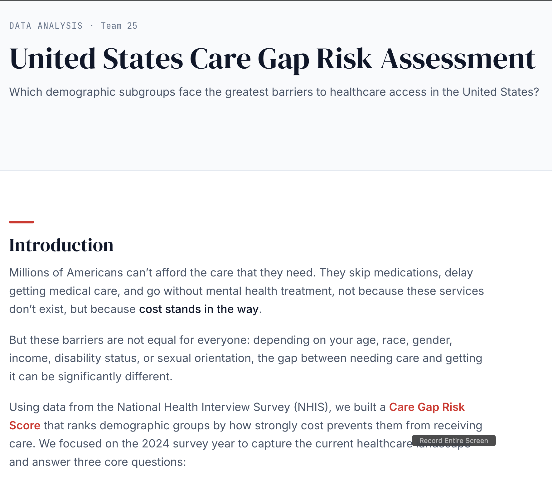 Care Gap Risk Assessment